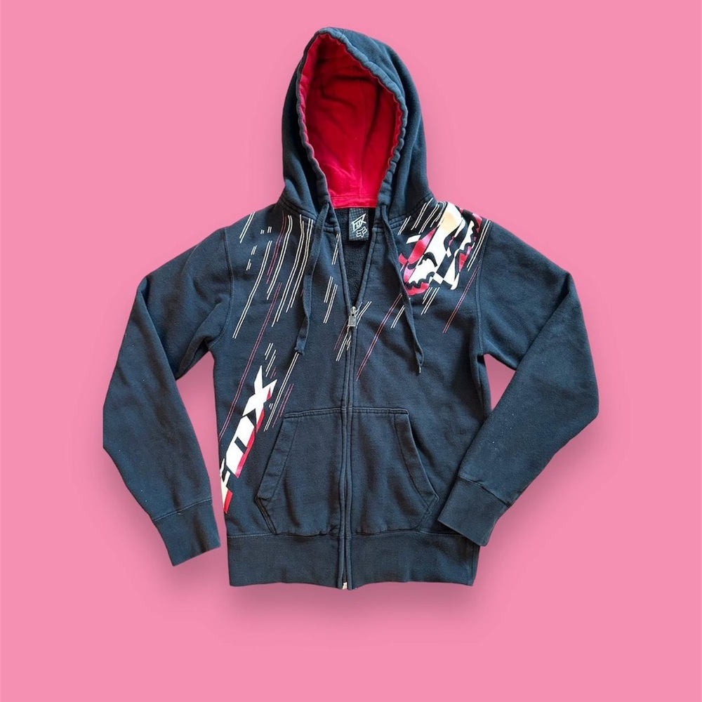 ☆ Y2k black and red grunge fox racing zip up ☆